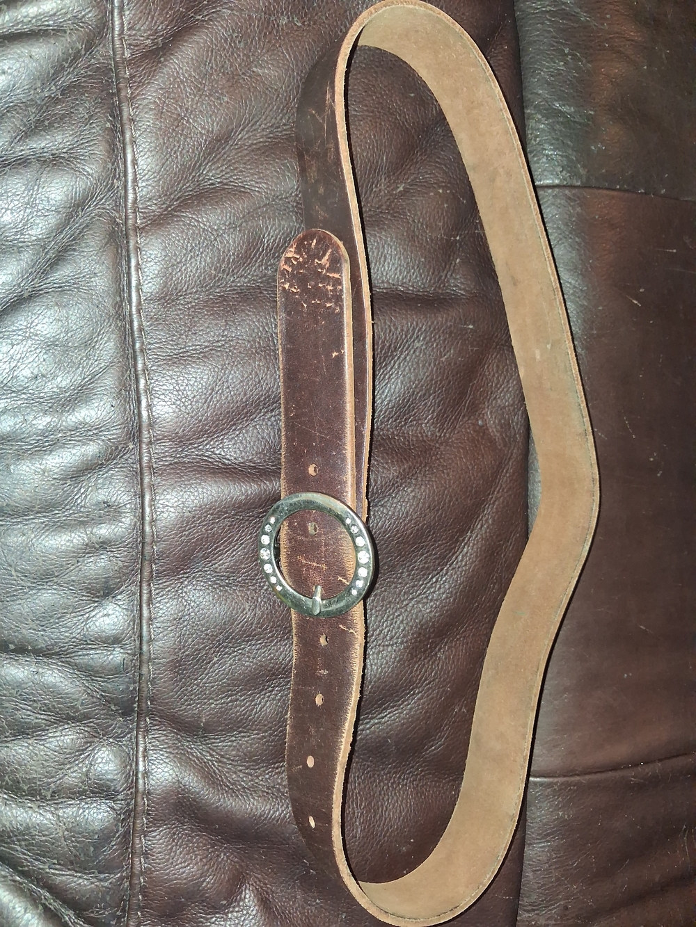American Eagle Outfitters Brown Leather Belt with Round Rhinestone Buckle
